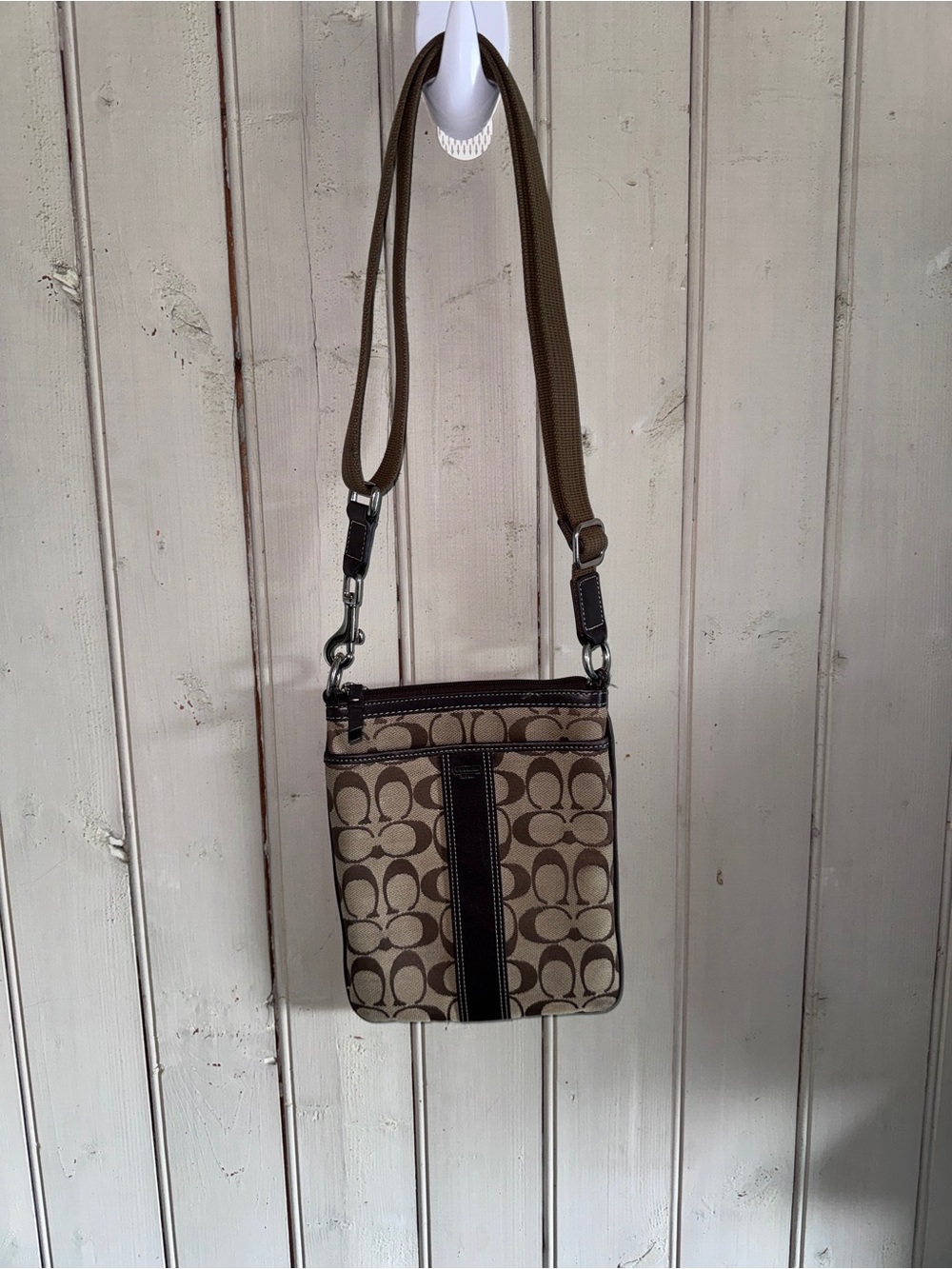 Coach Beige and Brown Signature Crossbody Bag